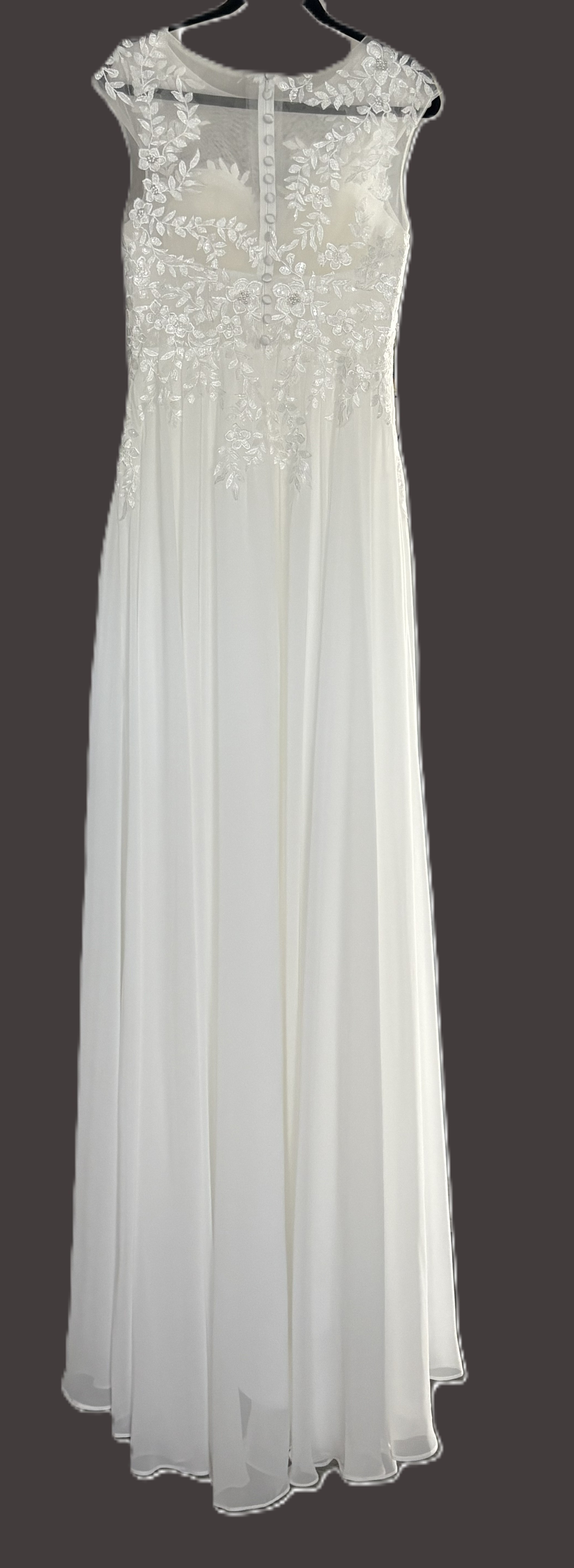 Romantic Illusion Lace & Chiffon Wedding Dress with Thigh Slit (Size S/4/6) - Attire rental - in San Diego, CA 