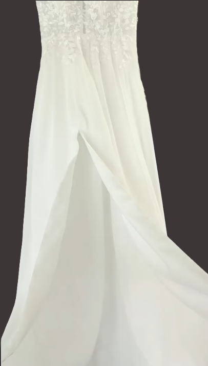 Romantic Illusion Lace & Chiffon Wedding Dress with Thigh Slit (Size S/4/6) - Attire rental - in San Diego, CA 