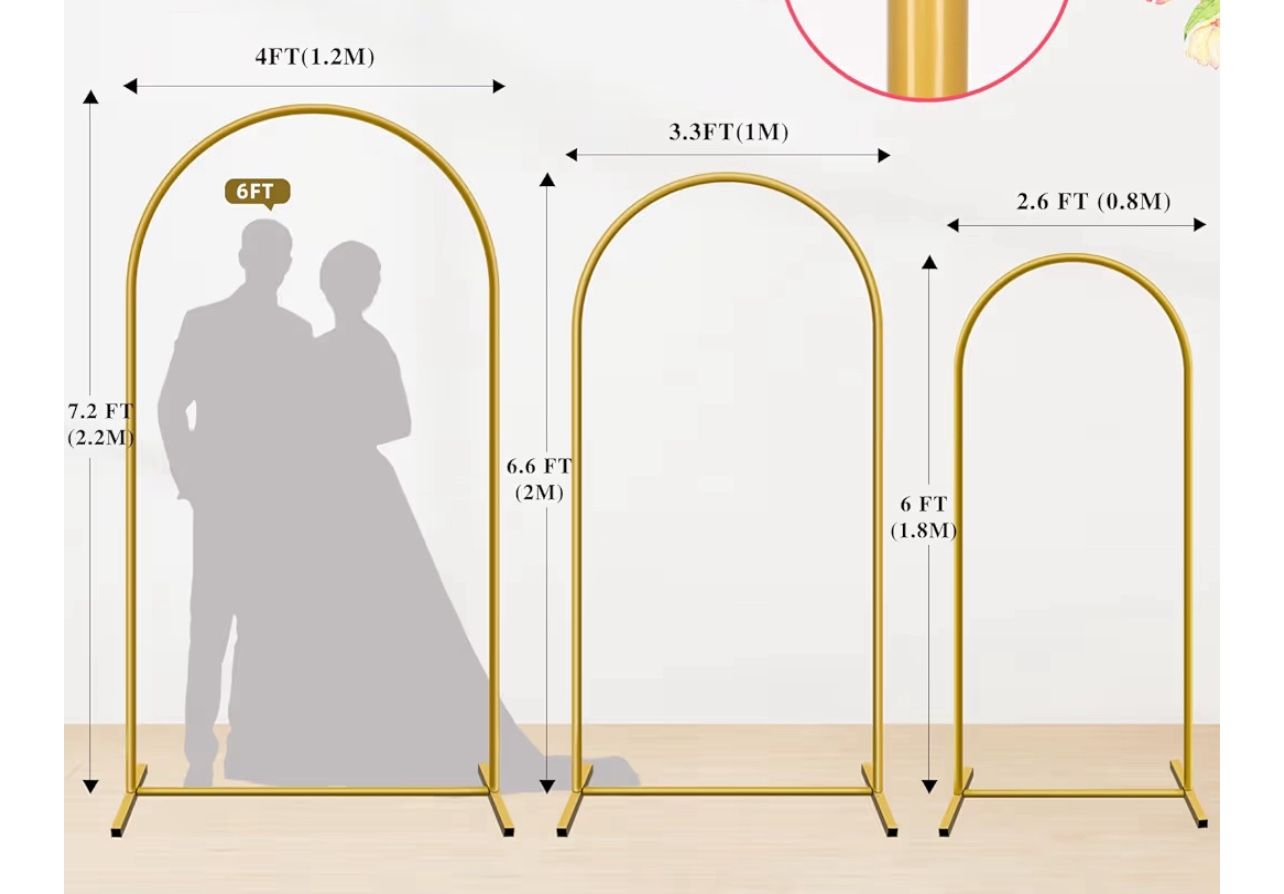 Metal Arch Stand Gold Wedding Backdrop Stand Set of 3 with white covers - Décor & Styling rental - in Vista, Ca