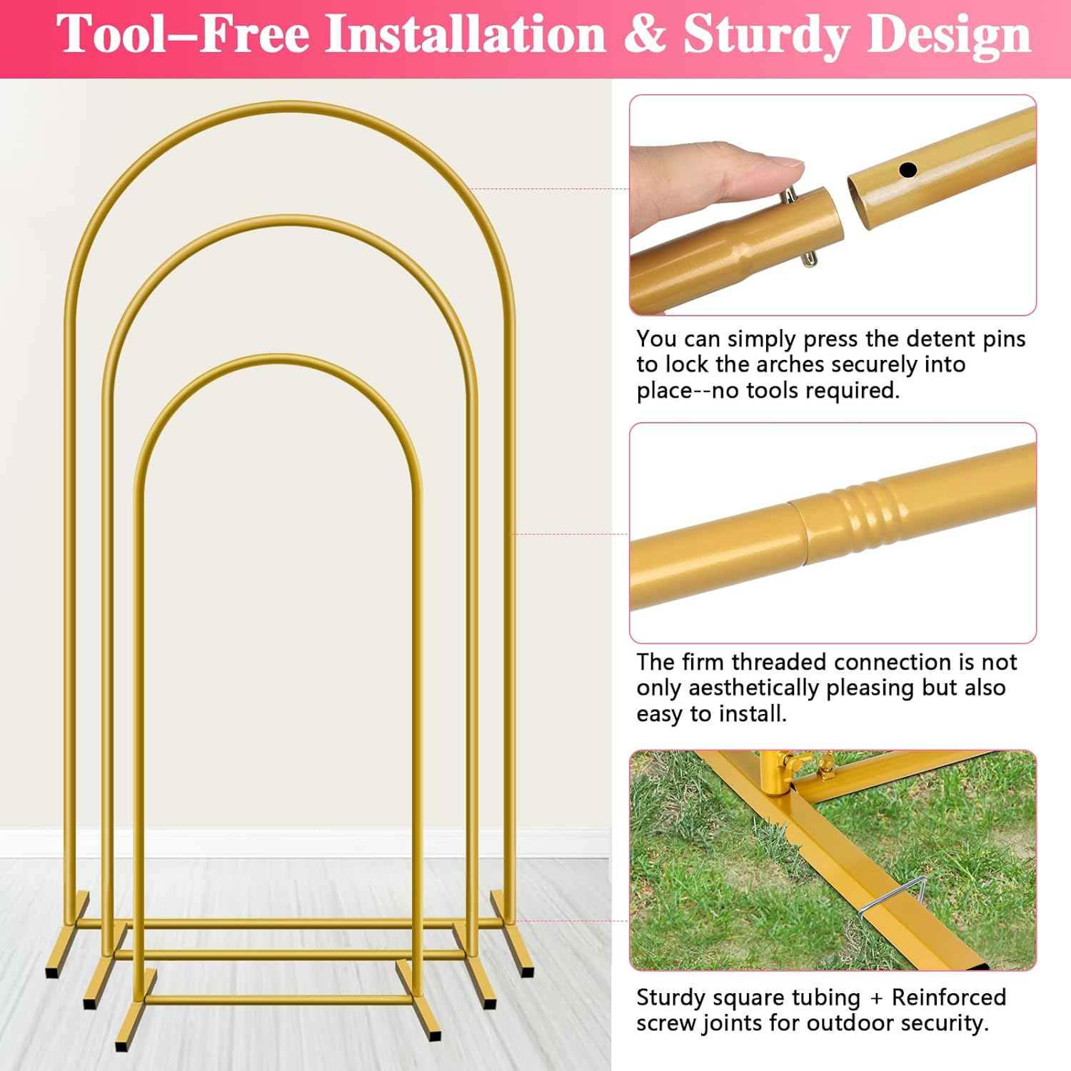 Metal Arch Stand Gold Wedding Backdrop Stand Set of 3 with white covers - Décor & Styling rental - in Vista, Ca