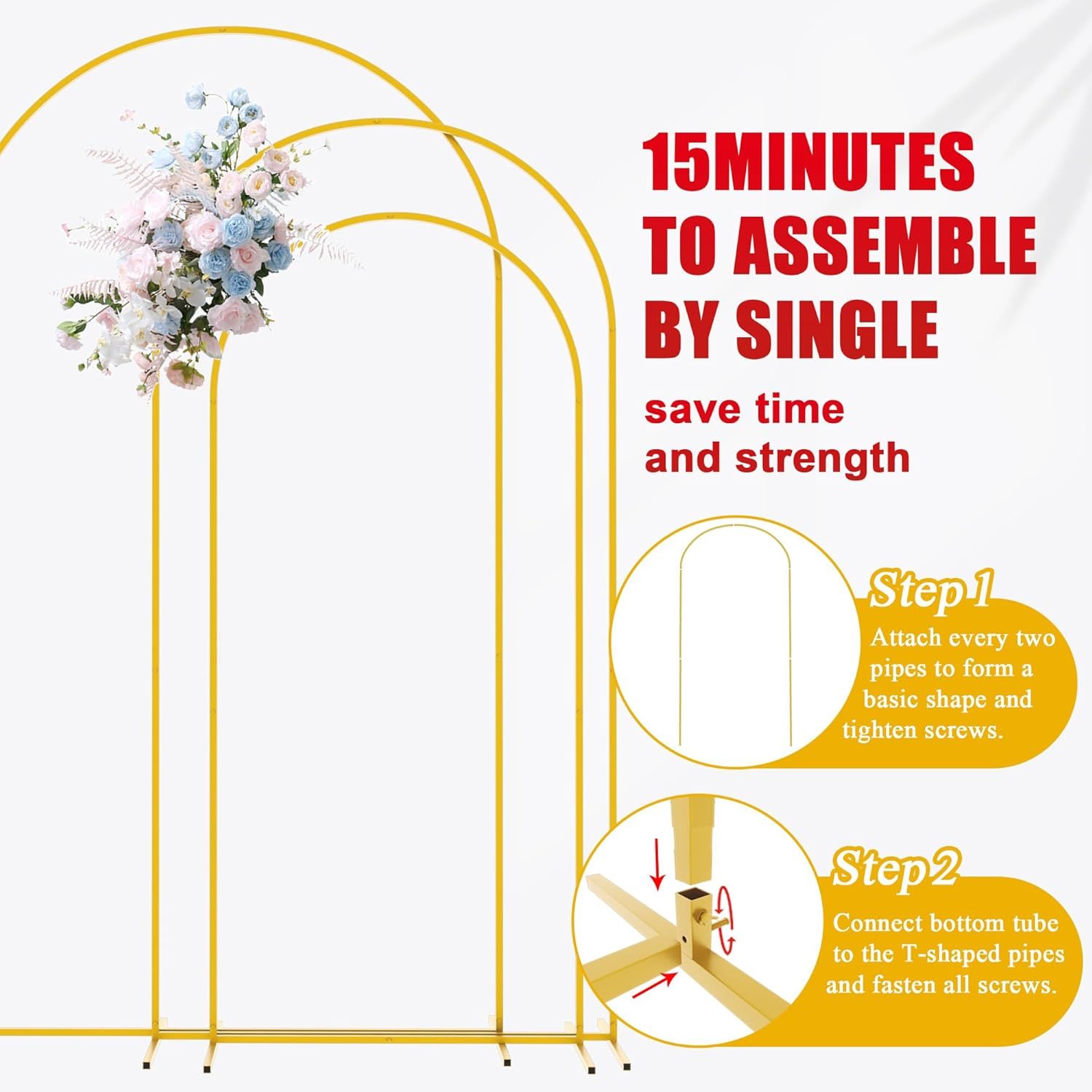Metal Arch Stand Gold Wedding Backdrop Stand Set of 3  - Décor & Styling rental - in Vista, Ca
